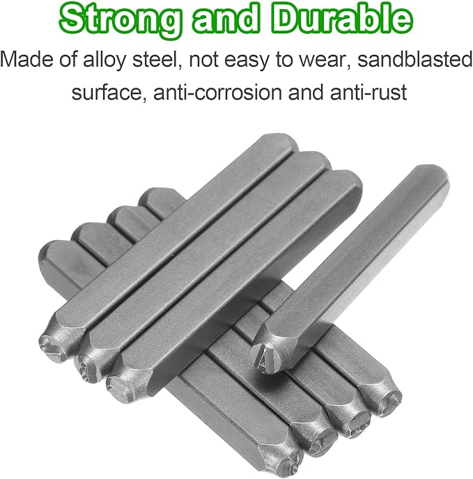 HARFINGTON 36pcs Metal Stamping Kit 3/16" (5mm) Steel Uppercase Letter and Number Punch Set (A-Z / 0-8 / "&" Symbol) Punch Press Tool with Case for Imprinting Metal Plastic Wood Leather