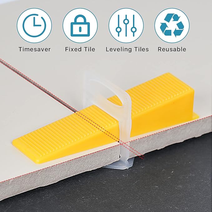 Tile Leveling System with Plier 600Pcs Piece Spacers Clips 200Pcs Piece Reusable Wedges and 1 Rubber Mallet Tile Tools Set for Stone Installation (1/32"(1.0 mm))