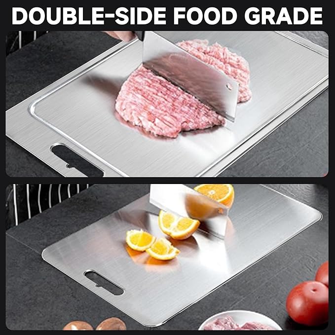 2025 New 100% Pure Titanium Cutting Board with Grooves, Double Sided Chopping Board, Meat, Fruit and Vegetable Cutting Board, Dishwasher Safe (11 * 15 IN)