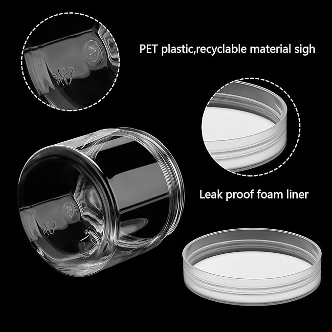 SATINIOR 12 Pack 6 oz Plastic Container Jars with Lids Round Clear Travel Cosmetic Container Slime Jars for Toiletries, Lotion, Cream, Ointments, Makeup, Rhinestone, Samples, Kitchen Storage(Clear)