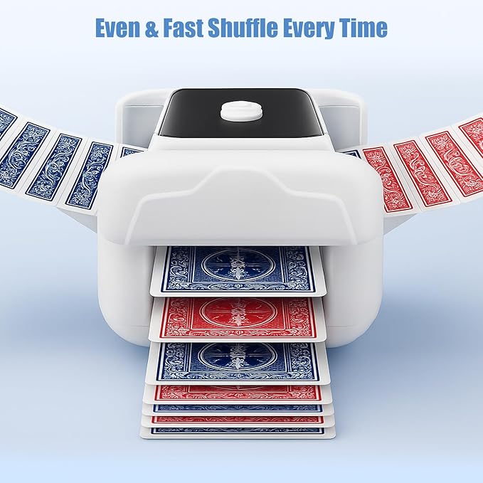 BEE&FLOWER Card Shuffler - Rechargeable Low Noise & Jam-Free | Fast Shuffle for 1–2 Decks with Pull-Out Tray, Auto & Manual Modes Compatible with Poker, Regular, Texas Hold'em, Blackjack, Bridge