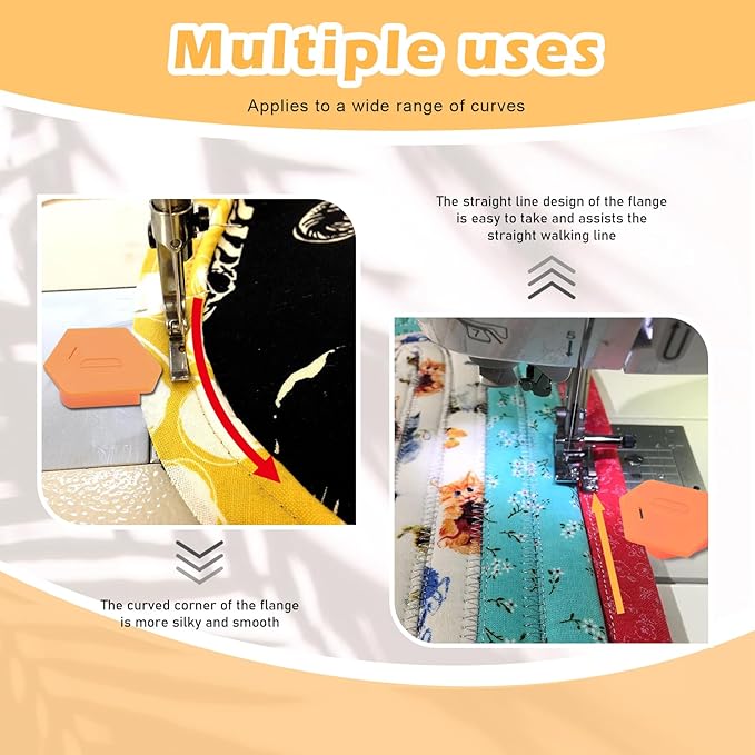 Pcmursal 4 Pieces Magnetic Seam Guide for Sewing Machine, Upgraded Multi-Purpose Tool Polygonal Magnetic Seam Guide with Scale, Sewing Supplies and Accessories (Orange)