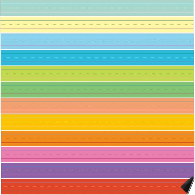 Faccito 12 Pieces Large Magnetic Sentence Strips 3 x 36 inch Dry Erase Sentence Strips Jumbo Multicolor Magnetic Handwriting Paper with Lines for Teacher Whiteboard Classroom School Supplies