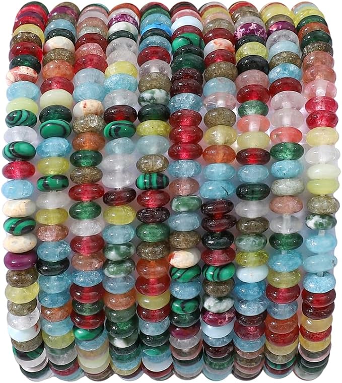 Natural Mix Colored Disk Stone Beads 4x2mm 160pcs Rondelle Loose Semi Gemstone Beads for Jewelry Making Design