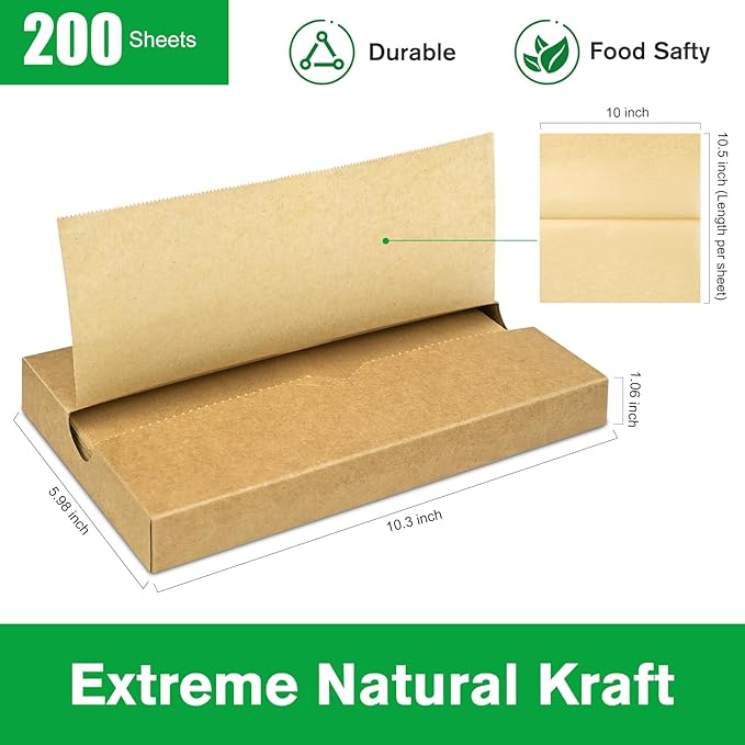 Precut POP UP Deli Paper Sheet Pack of 200, Interfolded Heavy Paper for Food Wrap and Serving (10" x 10-1/2", Kraft）