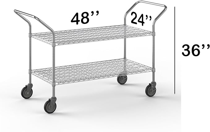 24" W x 48" L x 36" H Chrome Heavy Duty Utility Cart | 2 Tier | NSF Commercial Storage Rack Mobile Unit | Storage and Mobility Solution for Your Business