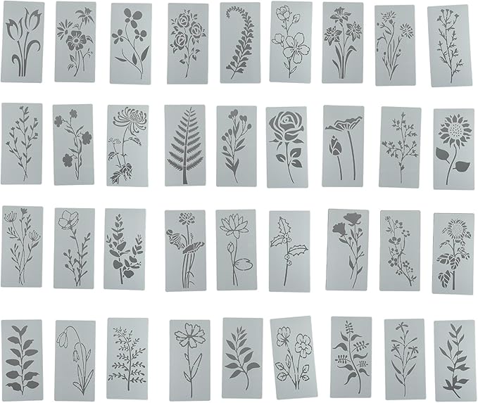 36 Pieces Flower Stencils for Painting on Walls,Reusable Floral Stencils,DIY Craft Drawing Templates Set for Wall Paper Canvas Home Decor