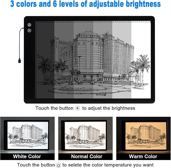 LUXJOYFUL A2 Large Rechargeable Light Box for Tracing,Diamond Painting Light Board 3 Color and stepless dimming,Built-in 5200mAh Battery,Ultra-Thin LED Light Pad for Drawing Vinyl Weeding Animation
