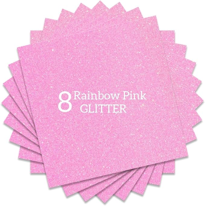 Rainbow Pink Glitter HTV Heat Transfer Vinyl Bundle 8 Sheets-12 x12 Iron on for DIY Shirts Gifts