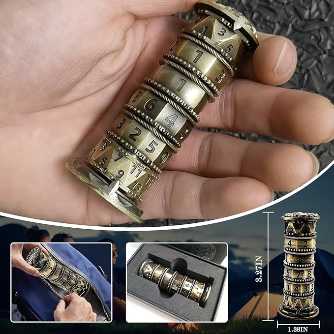 DND Dice Spinner Tower Set - Unique D4 D6 D8 D10 D10% D12 D20 All in One D&D Metal Dice - Cool Role Playing Gifts for Dungeons and Dragons TRPG MTG Games Lover Player (Tower-Ancient Bronze)