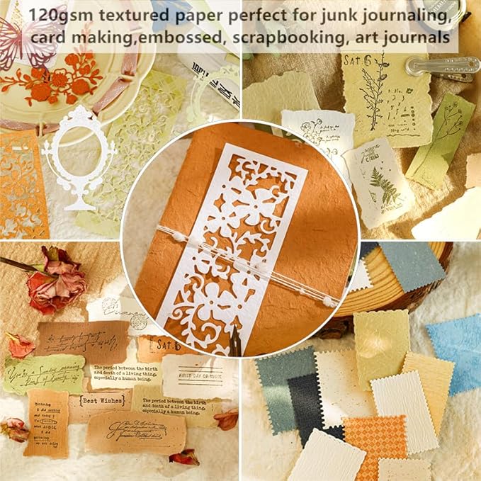 80 Sheets Textured Scrapbook Paper Packs, Assorted Color 120gsm Collage Paper Craft for Art, Scrapbooking, Junk Journals, Card Making, Mixed Media, Journaling, A6 Size