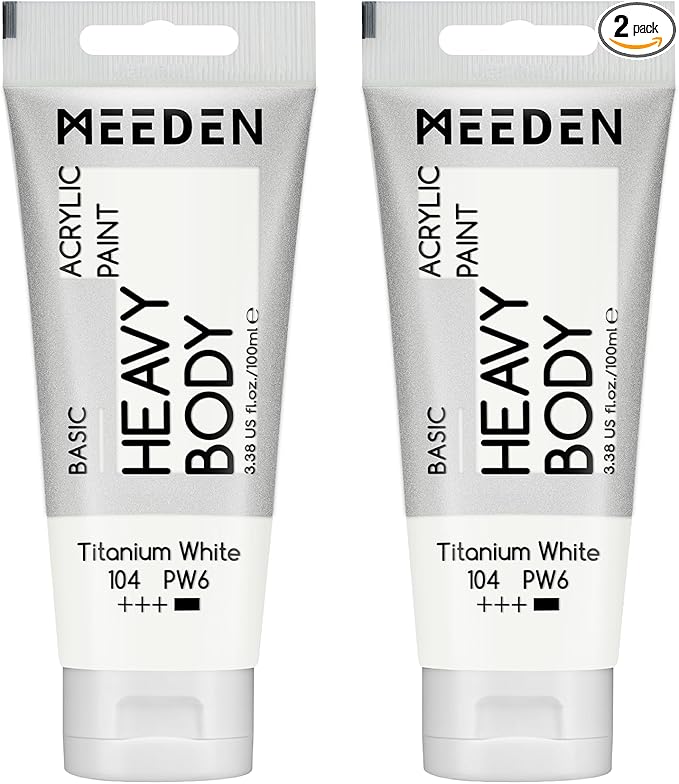 MEEDEN Titanium White Acrylic Paint: Pack of 2 Heavy Body Acrylic Paints (100ml/3.38oz x 2 Tubes)