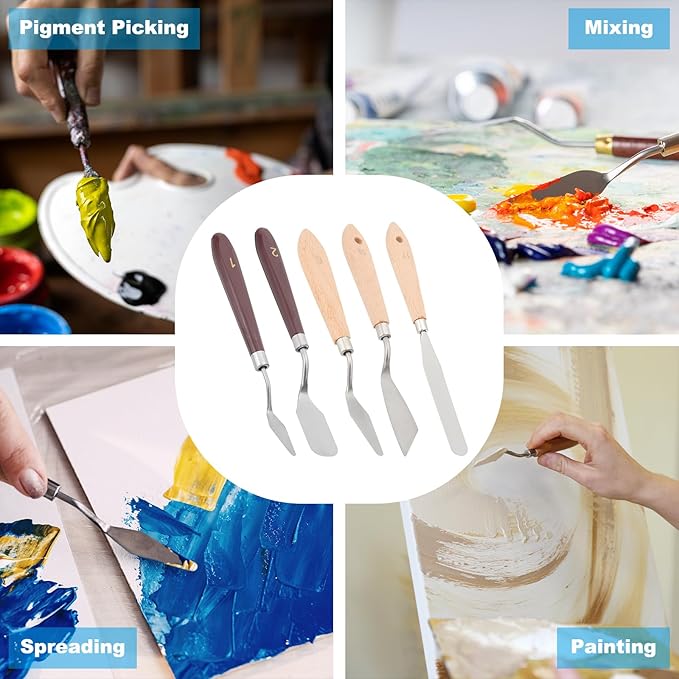 PATIKIL Art Spatula, No.1 13mm Stainless Steel Flexible Palette Knife Painting Knife Painting Spatula Oil Painting Mixing Scraper with Wood Handle for Canvas Acrylic Painting, Brown