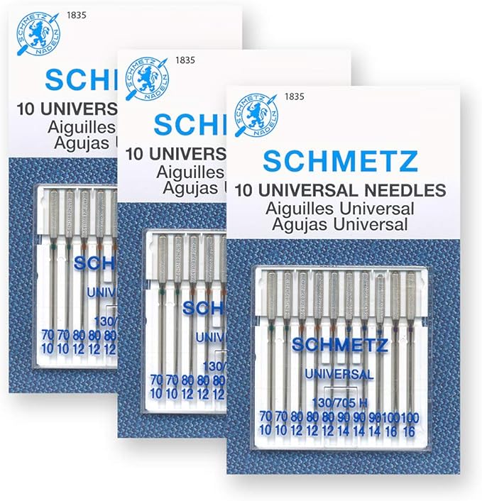 SCHMETZ Universal Sewing Machine Needles, Three 10-Pack Assortment, 30 Needles, 70/10, 80/12, 90/14, 100/16