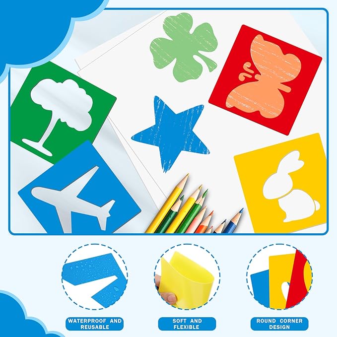 24 Pieces Stencils for Kids,Large Drawing Stencils Chalk Template,8 Inches Washable Shape Template Kit for Crafts,Painting Drawing for Kids Toddlers Preschool(Animal, 8 inch)