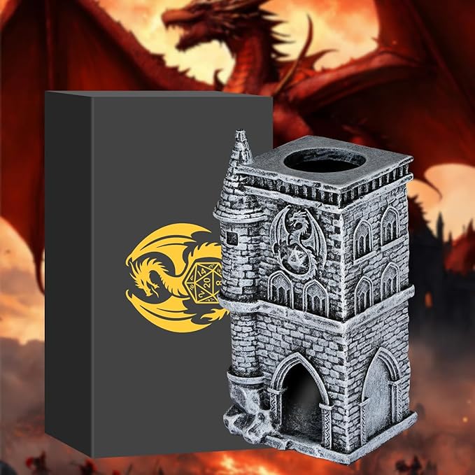 D&D Castle Dice Tower for All Dice Sizes, 3D Resin Rolling Trays, Fantasy Tabletop Game Accessories, Dragon Dice Tower Portable, Perfect for DND RPG, Gifts for Player (Dice Not Included)