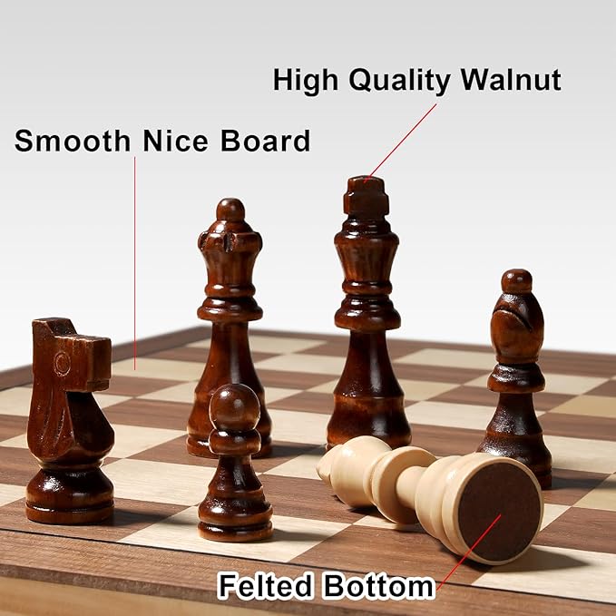 17 Inch Large Chess Set for Adults & Kids, Foldable Wooden Chess Board for Kids, Portable Magnetic Chessboard Game for Adults