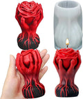 Hand Holding Rose Candle Mold, 3D Flower Silicone Mold for Candles Pillar Wax Plaster Epoxy Resin Craft Casting Gothic Home Décor Halloween Anniversary Birthday Handmade Gift