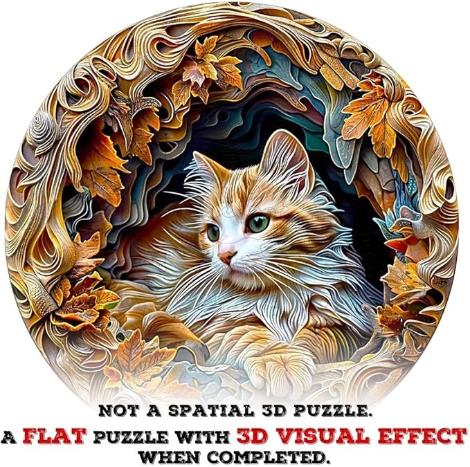 Wooden Puzzles Adults, 3D Cat Wooden Puzzles 200 Pieces, Unique Animal Shaped Wood Challenging Jigsaw Puzzles Gifts for Adults, 11.4x11.3in