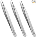 Beaditive High Precision Tweezers 3 Pack - 4.7" Craft Tweezers for Sewing, Beading & DIY Crafts - Non-Serrated Jewelry Tweezer Set with Fine Point Tips - Stainless Steel Needle Nose Hobby Tweezers