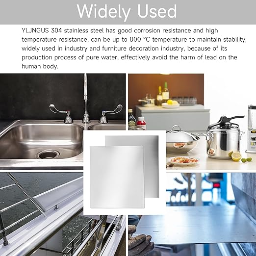 304 Stainless Steel Sheet - 2PCS 12" X 8" X 1/32" Thin Stainless Steel Plate 1/32 Inch Thickness with Protective Film Metal Sheets Shim Stock for Kitchen DIY Crafting (305 x 203 x 0.76 mm)