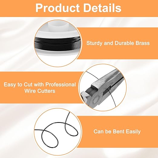 HARFINGTON 13ft Jewelry Wire, 22 Gauge (0.6mm) Brass Craft Soft Metal Tarnish Resistant Copper Beading Wire for Jewelry Making Supplies Crafting, Black