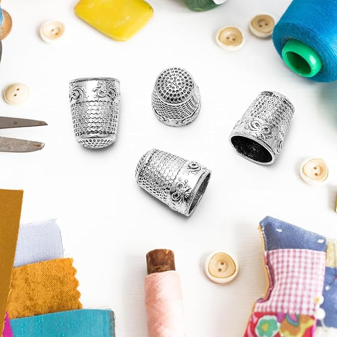 4Pack Thimbles for Hand Sewing, Sewing Thimble Hand-Working Sewing Thimble Finger Protector (Silver)