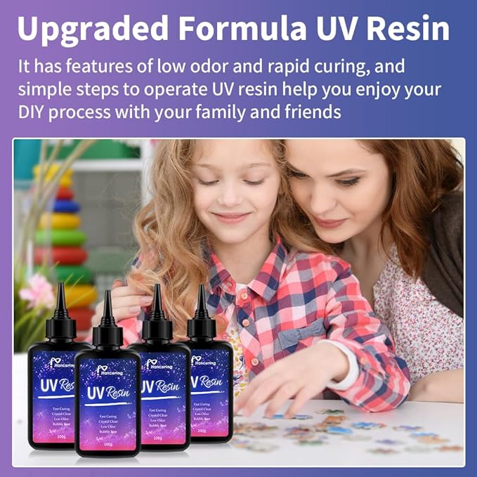 UV Resin 400g, Hard Type Clear Beginner-Friendly Kit, Upgraded Formula & Crystal Clear for Jewlery Making, 100g*4 Resin UV Kit with for Earring, Pendant, DIY