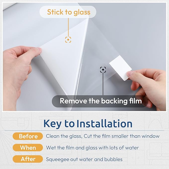 rabbitgoo Window Privacy Film, Non-Adhesive Frosted Glass Window Film for Bathroom, Static Cling Heat Blocking Stickers for Home Indoor Opaque Frosting Coverings House Tint, Matte White 35.4" x 78.7"