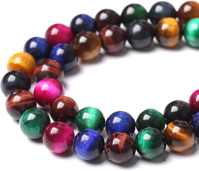 60pcs 6mm AAA Natural Colorful Tiger Eye Stone Beads Gemstone Round Spacer Loose Beads for Jewelry Making DIY Bracelet Necklace