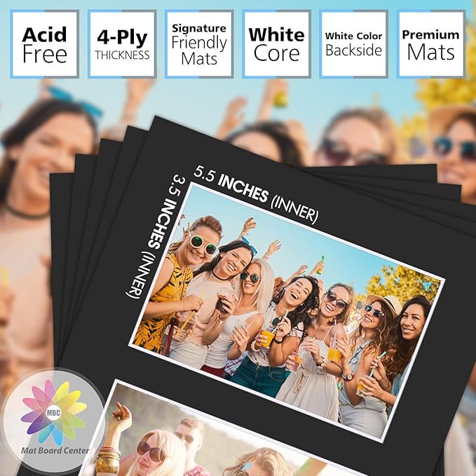 Mat Board Center, Pack of 5, Photo Picture Mats - Acid Free, 4-ply Thickness, White Core - for Pictures, Photos, Framing (8x10 for 2-4x6 White)