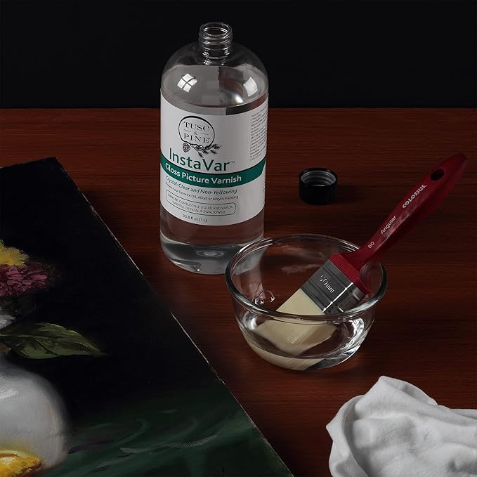 Jerry's Artarama InstaVar™ Gloss Picture Varnish & Varnish Brush Sets - Perfect for Varnish Paintings, Artists, Professionals, Restoration, & More! - 33.8oz Bottle w/ Set of 6 Brushes