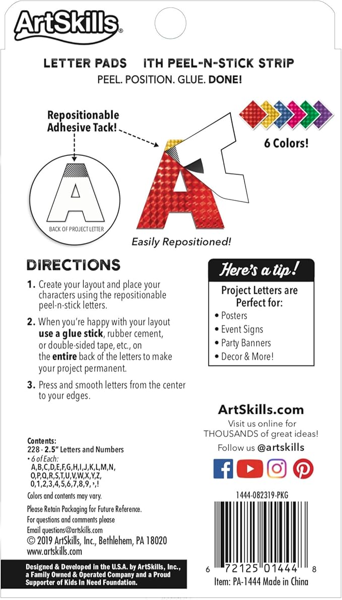 ArtSkills 2.5" Poster Letters and Numbers, A-Z and 0-9, Assorted, Holographic Colors, 228-Count (PA-1444) (Pack of 2)