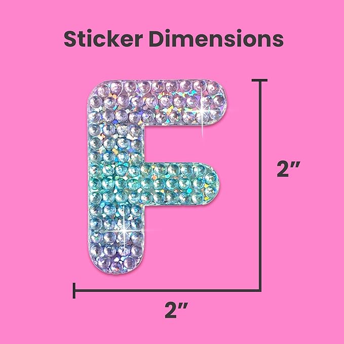 StickerBeans® Rhinestone Alphabet Letter Sticker F - Unique Sparkly Design 2” x 2” Cut-to-Shape Adhesive - Personalization, Collecting, Gifting, Scrapbooking, Decorating Laptops, Phone Cases, All Ages