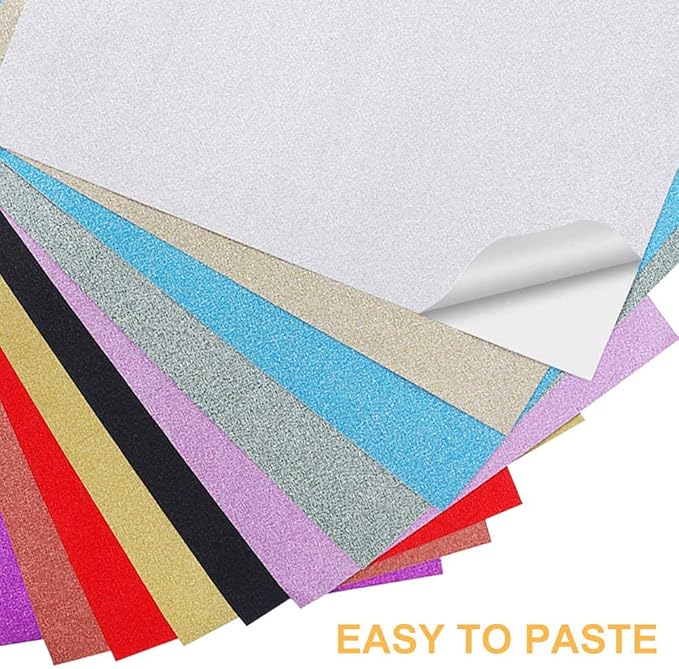 UCEC Glitter Cardstock Paper, 50 Sheets 10 Colors, 8.3 x 11.7 Inch Self-Adhesive Glitter Sticker Paper for Card Making, Sparkly Papers for Craft DIY Halloween Party Scrapbooking Gift, A4, 80 GSM
