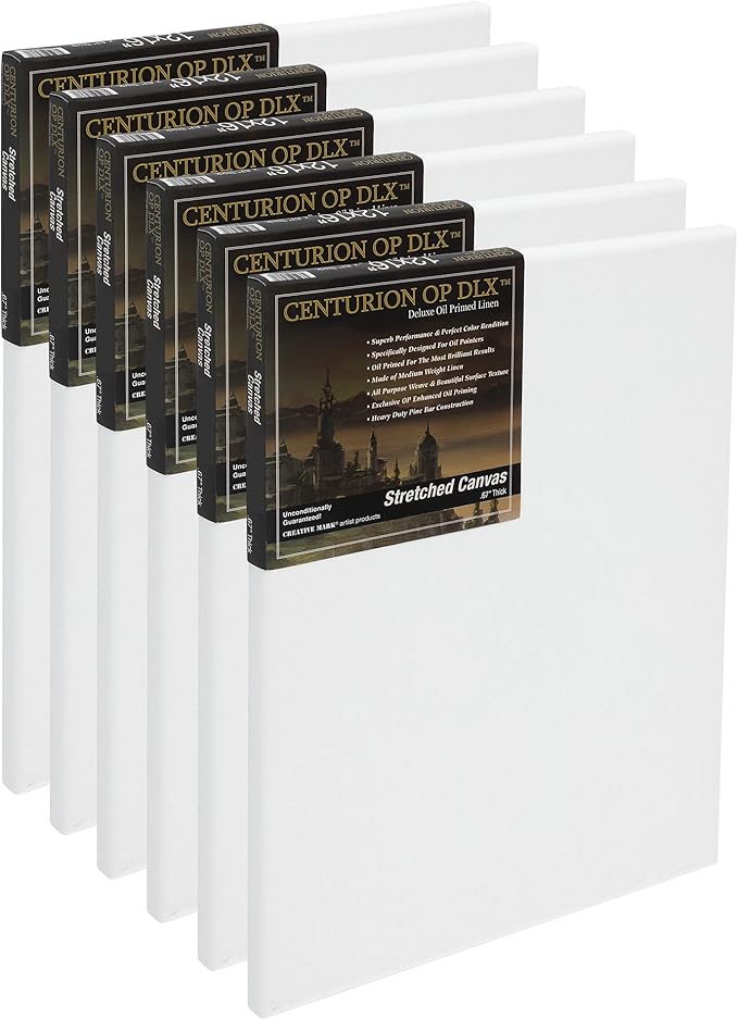 Centurion Deluxe Professional Oil Primed Linen Stretched Canvas, 11oz Linen, 24x48 - Box of 6, 0.67" Deep Canvases, Kiln-Dried Stretchers, Back Stapled, Premium Medium Weight Canvas for Oil Paintings