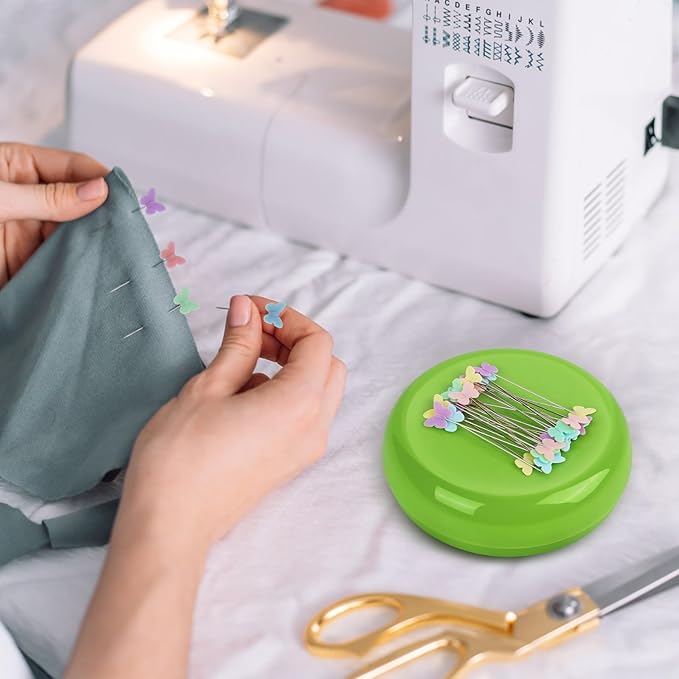 Oukitoymer Magnetic Pin Cushion with 100pcs Butterfly Head Straight Pins, Bobby Pin Holder for Sewing, Magnet Needle Cushion, Paper Clip Collector, Secure Pin Storager, Sewing & Quilting Accessories