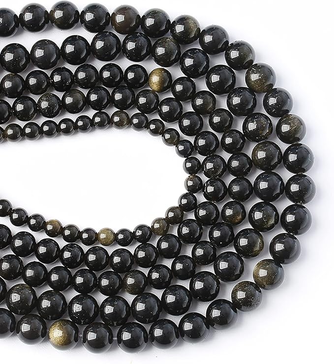 AAA Natural Gold Obsidian Gemstone Beads Energy Healing Power Stones Round Loose Beads for Jewelry Making, DIY Bracelet Necklace 6mm 60pcs