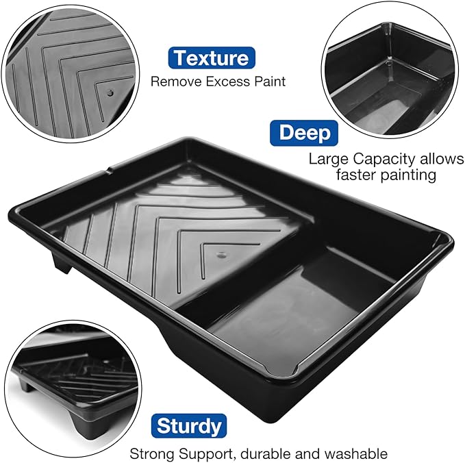 6 Pack Paint Tray Liners 7 Inch, 3 Heavy-Duty Plastic Trays with 3 Disposable Clear Liners, Paint Roller Trays, Paint Pan Liners for Walls, Furniture & DIY Painting Projects
