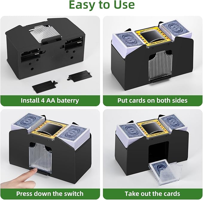 Automatic Card Shuffler 1/2/4/6 Decks,Battery Operated Electric Playing Card Shuffler for UNO,Casino Card Game,Poker,Phase 10,Blackjack,Texas Hold'em,Home Card Games
