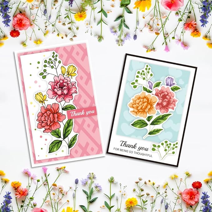 ORIGACH Realistic Flower Layering Stencil Stamp and Die Set for Card Making, Silicone Stamps Metal Die Cut and Stencil Template for Card Making Scrapbooking DIY Crafting