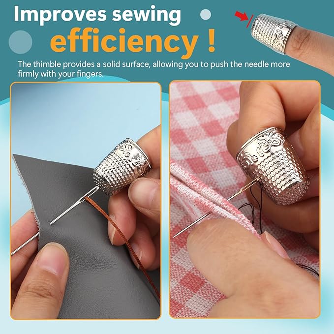 ZMAAGG 4PCS Sewing Thimbles for Hand Sewing, Metal Finger Protector, Quilting Craft Accessories for Knitting Needlework DIY Tools