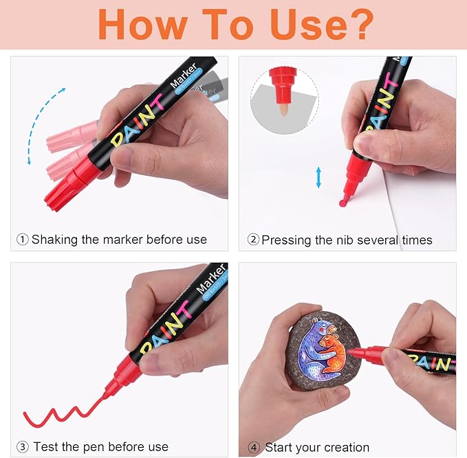 IVSUN Paint Pens Paint Markers, 20 Colors Oil-Based Waterproof Marker Pen Set, Never Fade Quick Dry and Permanent, Works on Rocks Painting, Wood, Fabric, Plastic, Canvas, Glass, Mugs