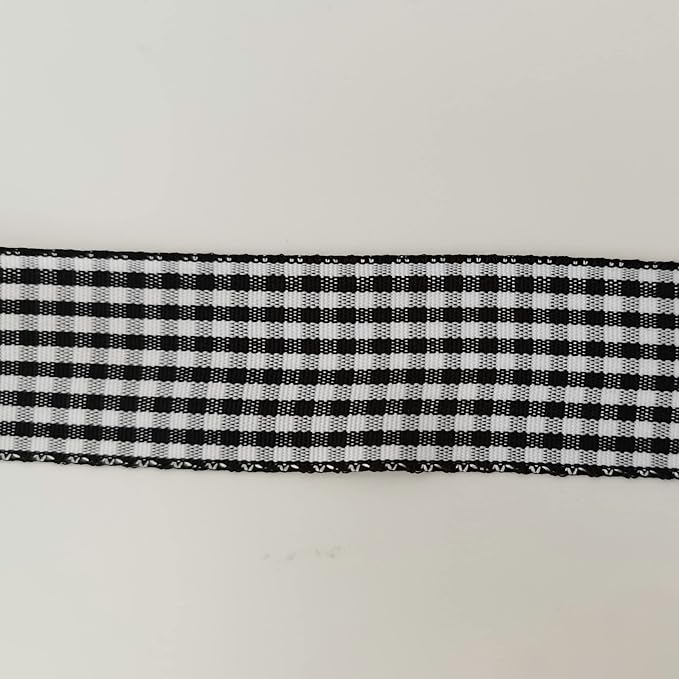 1 Inch Black and White Woven Edge Gingham Ribbon 25 Yards Each Roll 100% Polyester (1", Black)