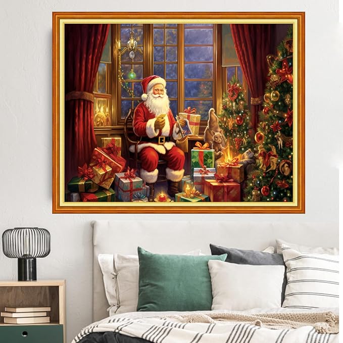 Dimxvean Stamped Cross Stitch Kits,Cross Stitch Kits for Adults Beginners,Embroidery Kits Full Range of Cross Stitch Stamped Kits Needlepoint Kits Cross Stitch Patterns-Santa Claus 16x20 inch, Small