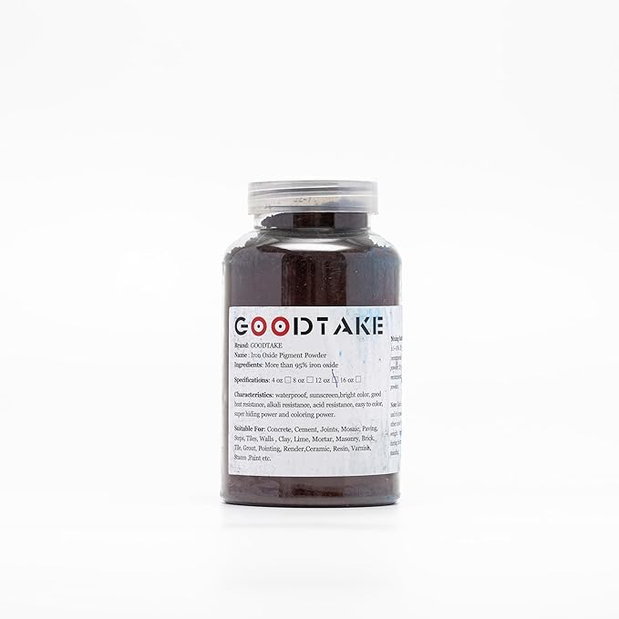 GOODTAKE Concrete Pigment, Brown Iron Oxide Pigment Powder, Concrete Cement Dye Color Pigment for Pastel Tile Paint Concrete Cement Mortar Grout (Brown, 12 oz)