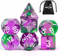 7-Die DND Dice Set Polyhedral Dice Set with a Leather Dice Bag, D&D Dice Set for Dungeons and Dragons, RPG, MTG Table Games (T/Purple Green)