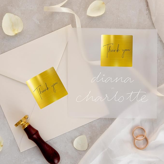 Square Thermal Labels Stickers 3" x 3", Gold Thermal Square Stickers Labels, Glitter Self-Adhesive Direct Thermals Label for Small Business- Holographic Gold