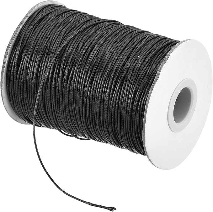MECCANIXITY Waxed Cord 1.2mm Waxed Polyester Cord 175 Yard Wax String for Bracelet Making,Necklaces, Beading,Jewelry Making and DIY Crafts(Black)