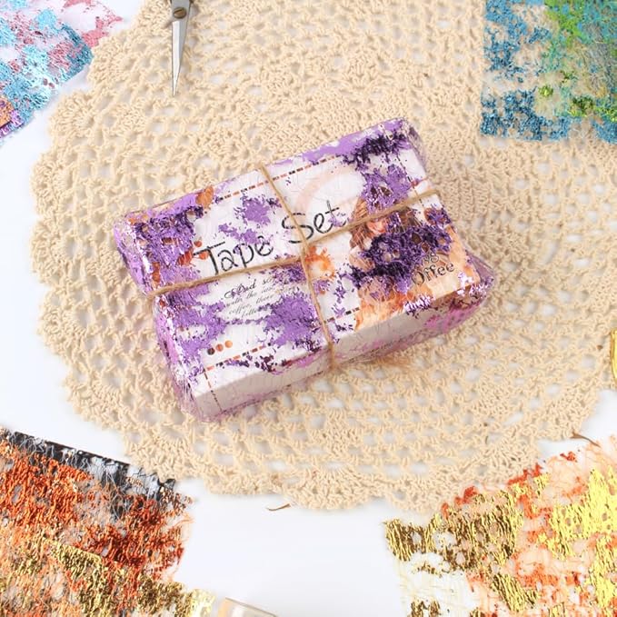 A4 Size Colorful Foil Textured Fabric Art Paper Scrapbooking Decorative, 10 Sheets Sparkle Metallic Lace Mesh for Crafts, Junk Journaling Supplies, Card Making, Collage